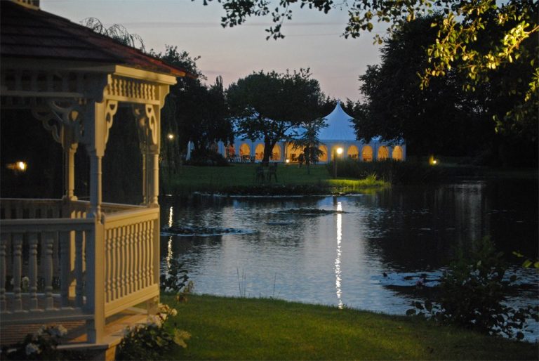 Minstrel Court lake Wedding Pavilion at night