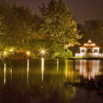 Minstrel Court lake Wedding Pavilion illuminated at night