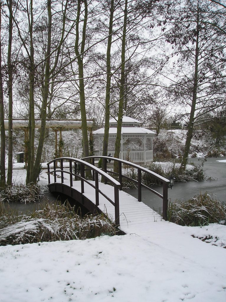 Minstrel Court lake Wedding Pavilion in winter