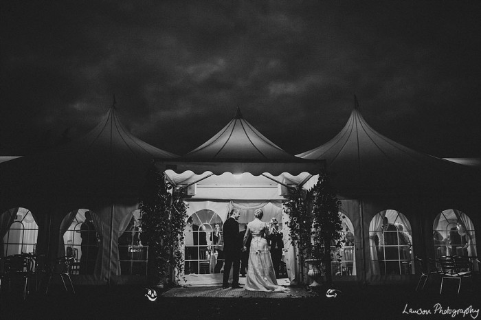Minstrel Court Weddings - Marquee entrance at night