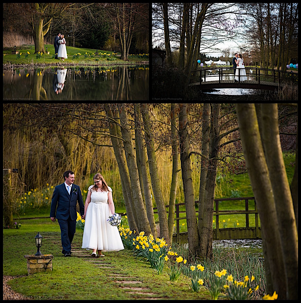 Minstrel Court Wedding Venue - Spring Daffodils and a bride and groom