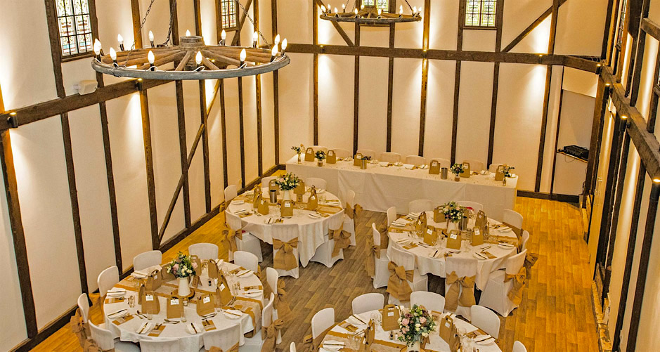 Minstrel Court Wedding Venue - Hessian sashes in the Regency Barn